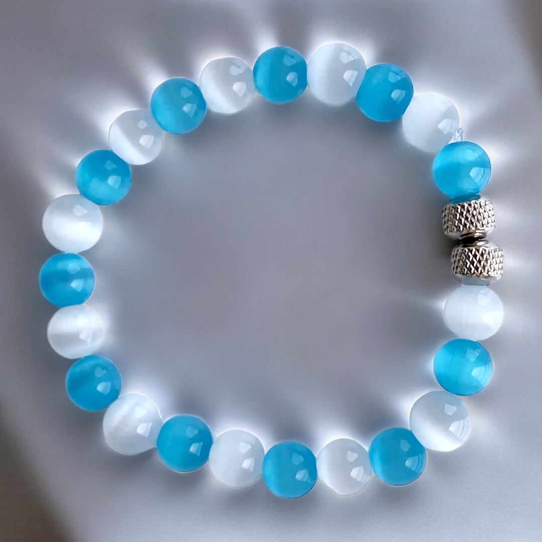 “Blue Halo” Beaded Bracelet X-Small (6-6.5 inch) / Transparent/Clear Bracelet The Aaron Anthony Collection